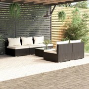 vidaXL 6 pcs conjunto lounge de jardim c/ almofadões vime PE preto