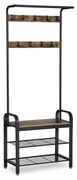 Cabideiro VASAGLE, cabideiro com banco para sapatos, design 4 em 1, com 9 ganchos removíveis, um varão para roupas, para corredor, entrada, 33,7 x 77 x 183 cm, industrial, marrom rústico e preto HSR40B