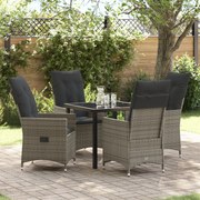 vidaXL Conjunto de 5 Peças para Jantar de Jardim com Almofadas Cinza Rattan Poliéster