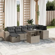 vidaXL 8 pcs conj. sofás jardim c/ almofadões vime PE cinzento-claro