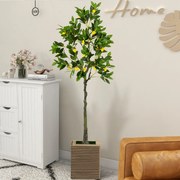 Limoeiro artificial 160 cm Planta de limão falsa com vaso em cimento Decoração de interiores Sala de estar Escritório