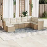 vidaXL 8 pcs conjunto de sofás p/ jardim com almofadões vime PE bege