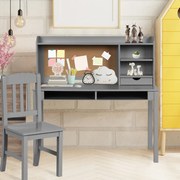 Conjunto de secretária e cadeira para crianças com Gavetas e Estantes Cinzento