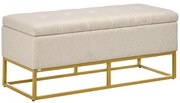 HOMCOM Banco de Armazenamento Retangular Estofado em Linho com Pés de Aço para Sala de Estar Dormitório 110x44x48 cm Bege