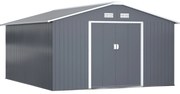 Outsunny Abrigo de Jardim Metálico 340x386x200cm Abrigo de Exterior para Armazenamento de Ferramentas com Base Incluida 4 Janelas de Ventilação e Porta Corredeira Cinza