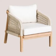 Poltrona De Jardim Em Madeira De Acácia Dubai Castanho Acácia Rústico & Tecido Gardénia Branco - Sklum