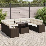 vidaXL 10 pcs conj. sofás jardim com almofadões vime PE castanho