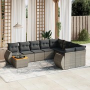 vidaXL 10 pcs conjunto sofás de jardim c/ almofadões vime PE cinzento