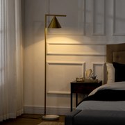 Candeeiro de pé 40 35 x 26 x 153 cm para sala de estar em aço com abajur cónico orientável e base em mármore, dourado