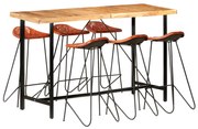 vidaXL 7 pcs conjunto de bar madeira maciça e couro genuíno