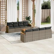vidaXL 9 pcs conjunto sofás p/ jardim com almofadões vime PE cinzento