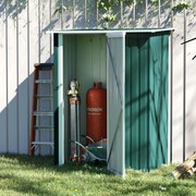 Abrigo de Jardim 142x84x189cm Abrigo de Jardim de Aço Galvanizado com Porta Fechadura e Orifícios de Drenagem para Armazenamento de Ferramentas Verde
