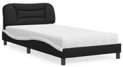 Cama com colchão 100x200 cm couro artificial preto e branco