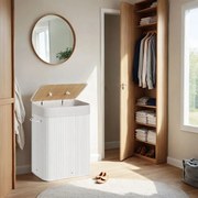Cesto para roupa em bambu de 72 L, 40 x 30 x 60 cm branco
