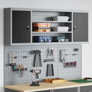 Conjunto de Armário de Ferramentas e Painel de Ferramentas de 6 Peças Montado na Parede em Metal Preto