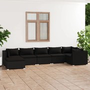 7 pcs conjunto lounge de jardim c/ almofadões vime PE preto