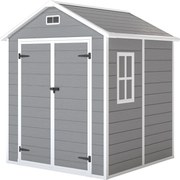 Outsunny Abrigo de Jardim em Resina 182x151x219 cm com Piso Janela Ventilação Portas Duplas Cinzento | Aosom Portugal