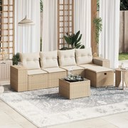 vidaXL 6 pcs conjunto de sofás p/ jardim com almofadões vime PE bege