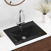 vidaXL Lavatório cerâmico retang. luxososo preto furo torneira 60x46cm