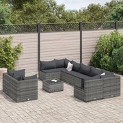 vidaXL 10 pcs conjunto sofás de jardim c/ almofadões vime PE cinzento