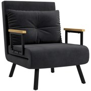 HOMCOM Poltrona Convertível em Cama Poltrona 3 em 1 Convertível em Cama com Encosto Ajustável em 5 Níveis 63x73x81 cm Preto