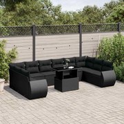 vidaXL 11 pcs conjunto sofás de jardim c/ almofadões vime PE preto
