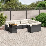 vidaXL 10 pcs conjunto sofás de jardim c/ almofadões vime PE preto