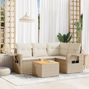 vidaXL 5 pcs conjunto de sofás p/ jardim com almofadões vime PE bege