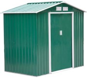 Outsunny Abrigo de Jardim 213x130x185cm Abrigo de Jardim Metálico de Exterior com 2 Portas Deslizantes e 4 Janelas Verde | Aosom Portugal