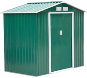Outsunny Armário de Jardim 213x130x185 cm Abrigo de Jardim Metálico de Exterior com 2 Portas Deslizantes e 4 Janelas Verde | Aosom Portugal