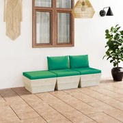 3 pcs conjunto lounge de paletes + almofadões madeira de abeto