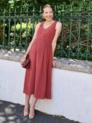 Vestido comprido gravidez e amamentação terracota