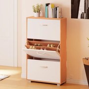 Sapateira com 3 portas espaçosas 115 x 60 x 24 cm Branco + Castanho