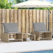 vidaXL Espreguiçadeiras modulares com mesa 2 pcs vime PE bege