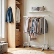 Guarda roupa aberto com rodas, varão extensível 45 x (110-150) x 162,9 cm para roupa branco mate