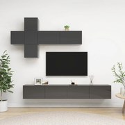 7 pcs conjunto de móveis de TV contraplacado cinzento brilhante