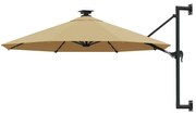 vidaXL Guarda-sol p/ jardim parede c/ luz LED 300 cm cinza-acastanhado