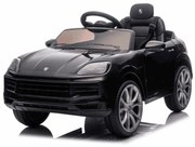 Carro elétrico para crianças Porsche Cayenne 12V com tração traseira – Licença oficial, bateria de lítio, comando remoto 2,4 GHz, leitor MP3, luzes LE