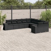 vidaXL 10 pcs conjunto sofás de jardim c/ almofadões vime PE preto