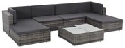 7 pcs conjunto lounge de jardim c/ almofadões vime PE cinzento