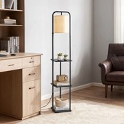 Candeeiro de pé com 3 prateleiras 29,9 x 31,8 x 160,5 cm, equipado com uma lâmpada LED e interruptor de pé, preto