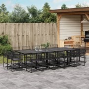 vidaXL 15 pcs conjunto de jantar p/ jardim vime PE preto