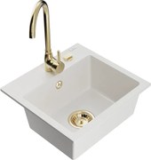 Mexen Milo lava-loiça em granito de 1 cuba com torneira de cozinha Telma, branco - 6505-20-670200-50