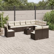 vidaXL 11 pcs conjunto sofás de jardim c/ almofadões vime PE castanho
