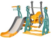 HOMCOM Escorega Infantil com Baloiço e Cesta de Basquetebol 3 em 1 para 18-36 Meses com Assento Ajustável Parque Infantil para Interior e Exterior 152x149x107cm Multicor