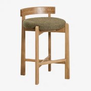 Banqueta Alta Em Madeira De Carvalho E Estofado Manila Madeira Natural & ↑65 Cm & Bouclé Verde Sálvia - Sklum