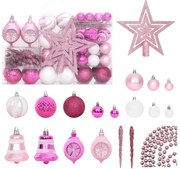 vidaXL 108 pcs conjunto de enfeites de Natal branco e rosa