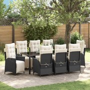 vidaXL Conjunto de Jantar para Jardim com almofada com travesseiro 9 pcs Preto