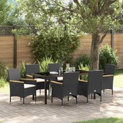 vidaXL Conjunto de Jantar de Jardim de 7 Peças com Almofadas Pretas em Rattan de Polipropileno