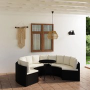 7 pcs conjunto sofás de jardim c/ almofadões vime PE preto